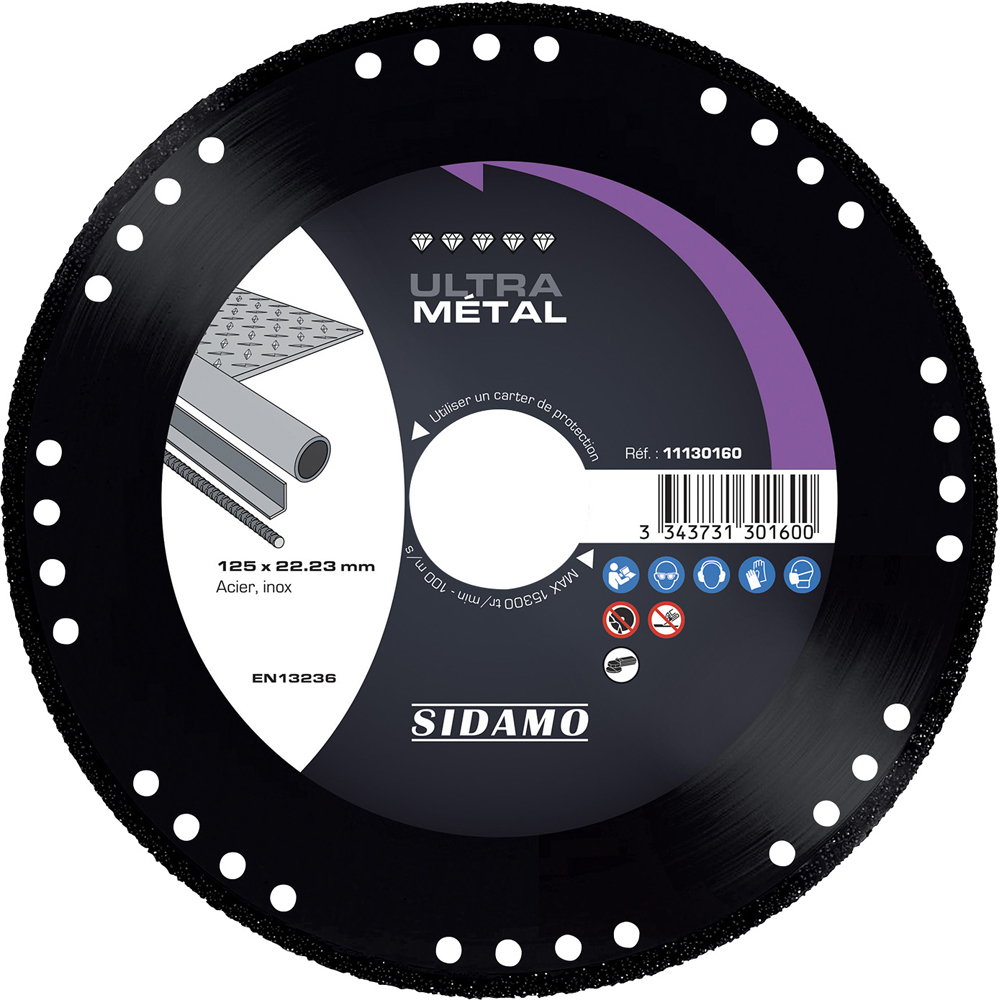 Disque diamant ULTRA METAL pour tronçonnage à sec d'acier et inox SIDAMO - 11130160