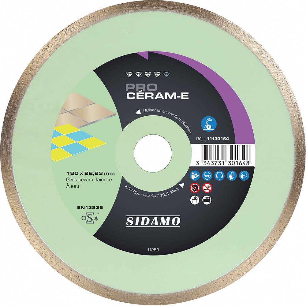 Disque diamant PRO CÉRAM-E pour tronçonnage à eau de grès céram et faïence SIDAMO - 11130164