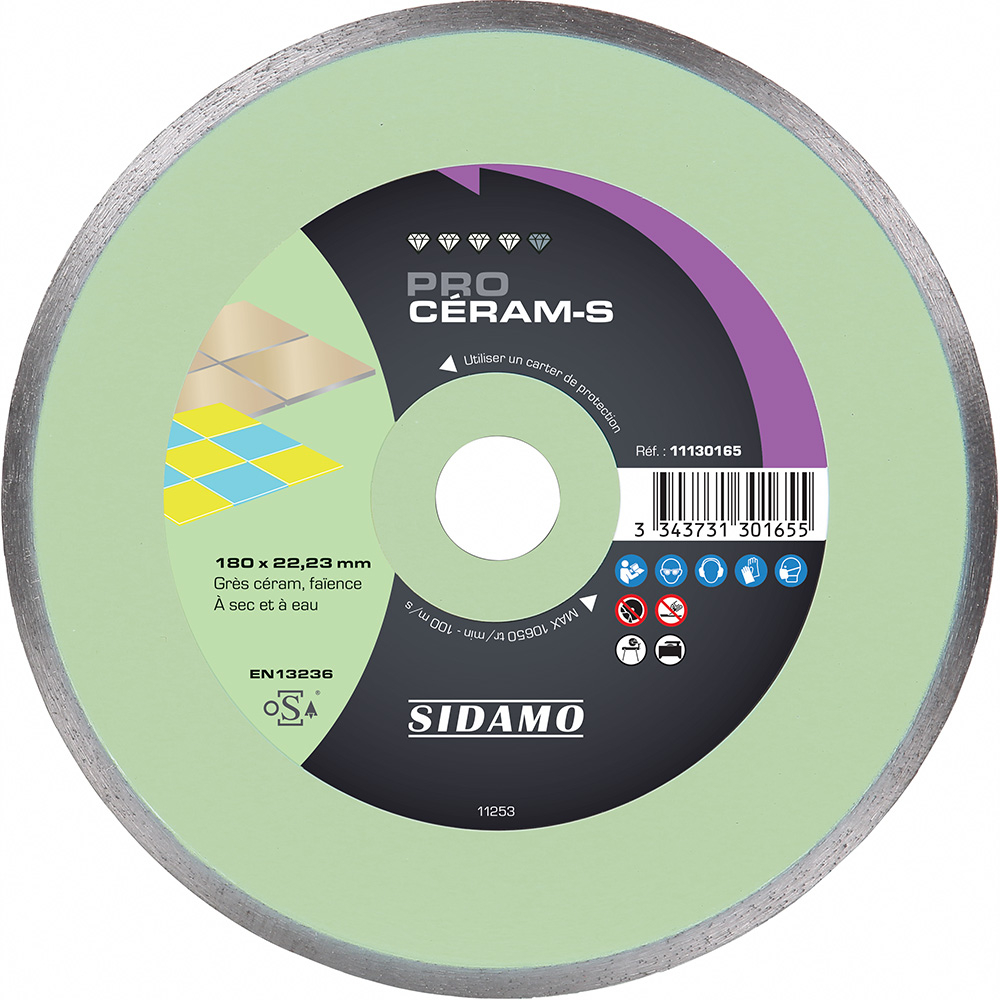 Disque diamant PRO CÉRAM-S pour tronçonnage à sec ou à eau de grès céram et faïence SIDAMO - 11130165