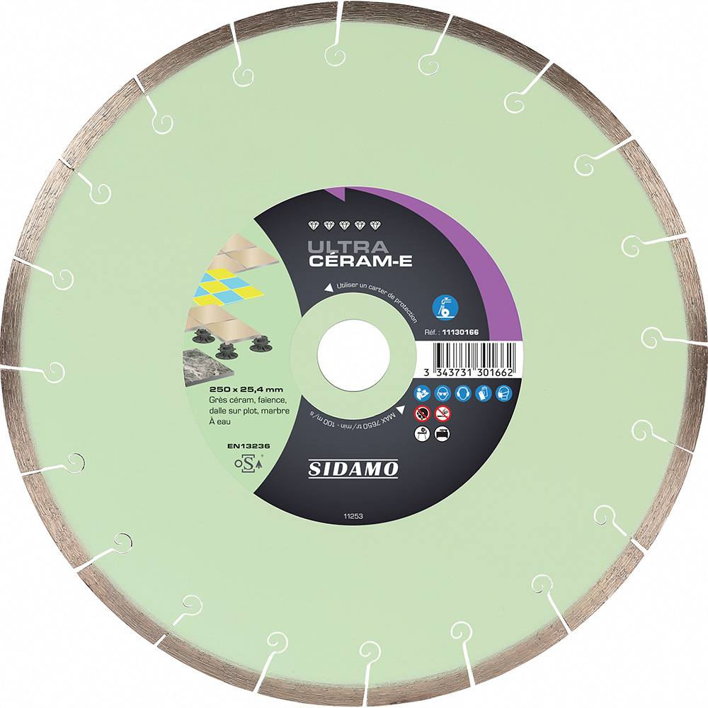 Disque diamant Ultra Céram-E pour tronçonnage à eau de Grès, faïence, marbre et dalle sur plot SIDAMO - 11130166