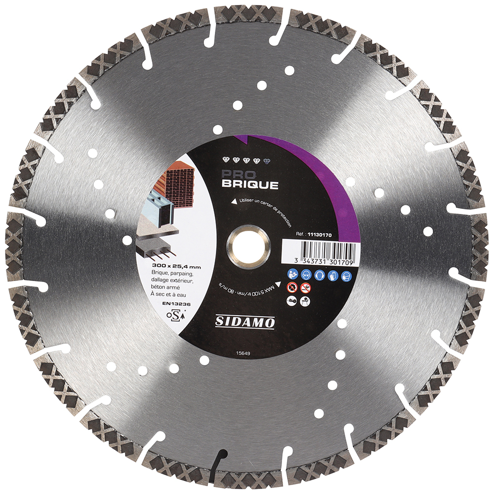 Disque diamant PRO BRIQUE pour tronçonnage à sec et à eau de brique SIDAMO - 11130170