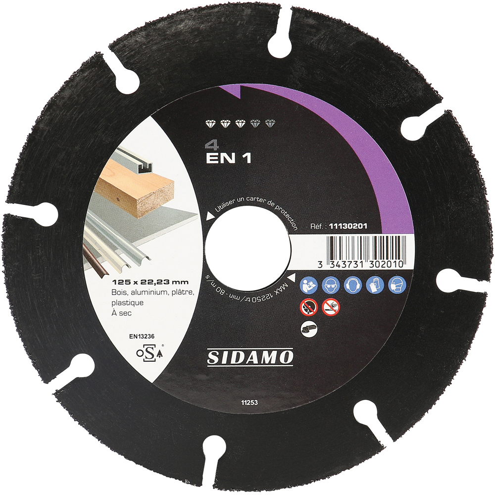 Disque carbure 4 en 1 pour tronçonnage bois, aluminium, cuivre et plâtre à sec SIDAMO - 11130201