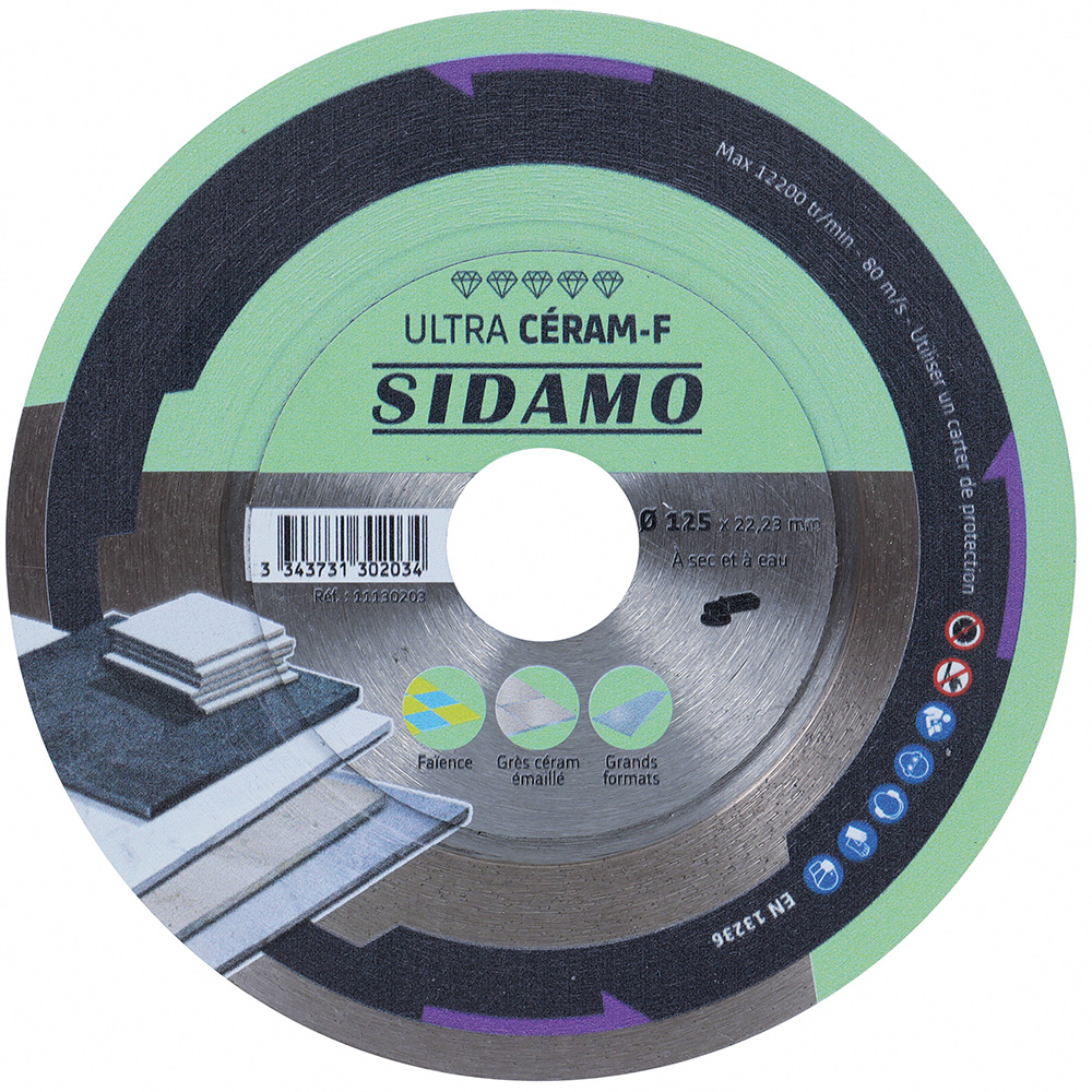 Disque diamant ULTRA CERAM-F tronçonnage à sec et à eau de grès céram, faïence, dalles grands formats SIDAMO - 11130203