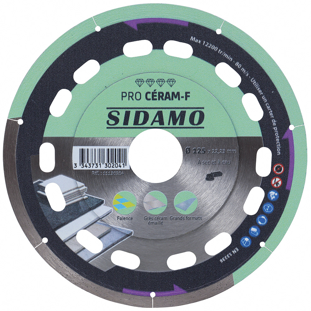 Disque diamant PRO CERAM-F tronçonnage sec/eau grès céramique, faïence, grandes dalles SIDAMO - 11130204