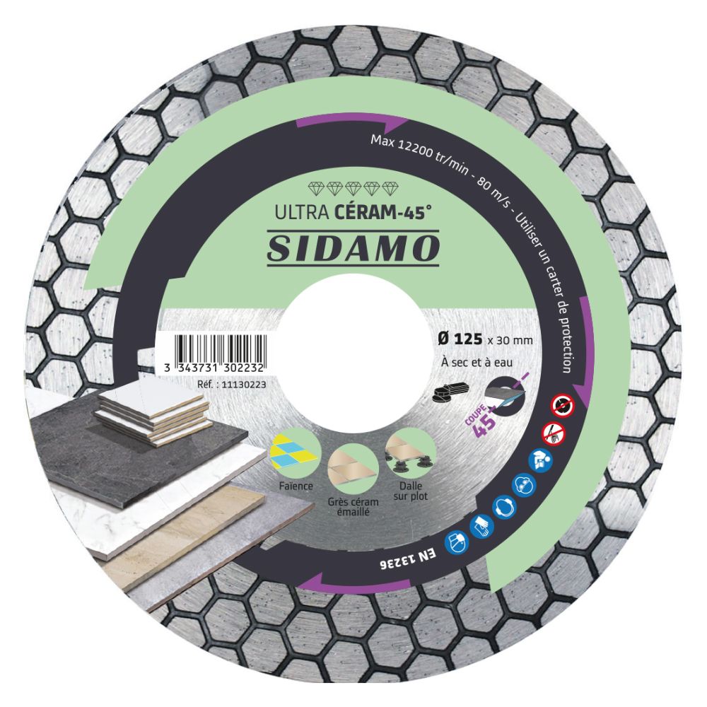 Disque diamant Ultra Ceram-45° D 125 x 30 x h 25 SIDAMO - 11130223