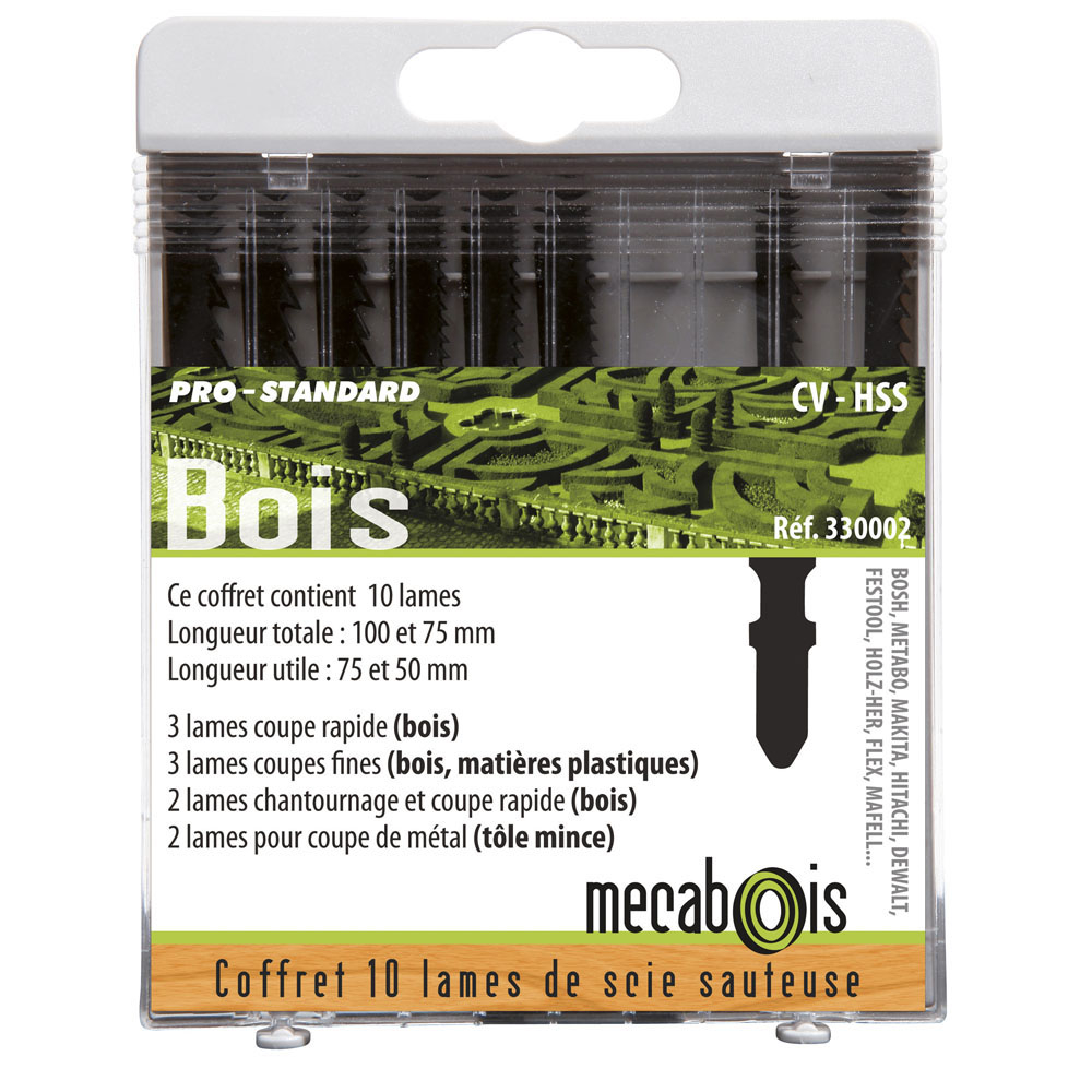 Assortiment de 10 lames de scie sauteuse Standard HSS pour bois, métal, plastique, tôle métallique SIDAMO - 330002