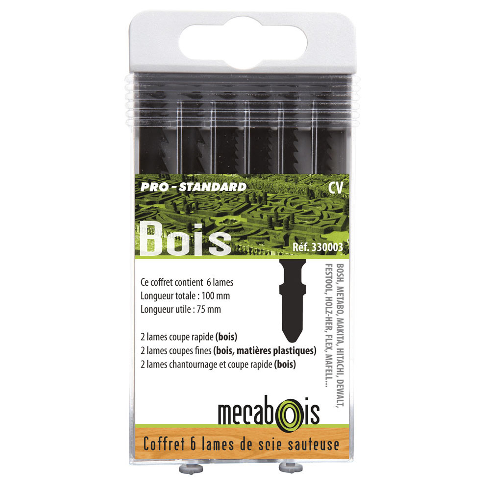 Assortiment de 6 lames HSS T pour coupe et chantournage de bois et plastiques SIDAMO - 330003
