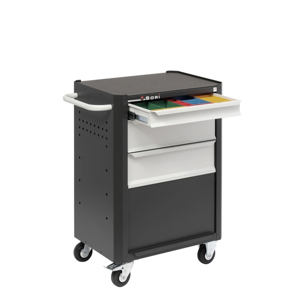 Servante d'atelier 3 tiroirs + 1 soute avec porte + poignée tubulaire SORI- 6310