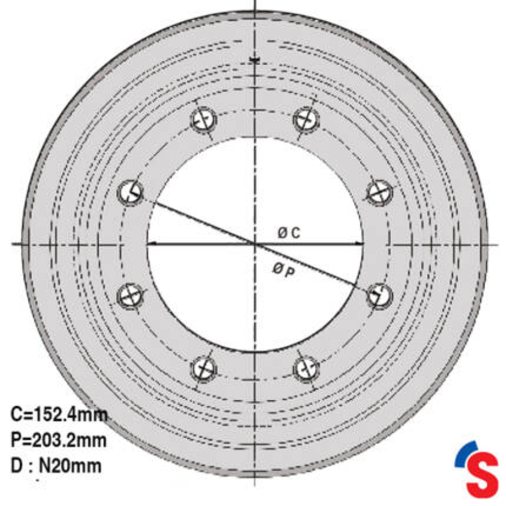 Jante 8.00x24 8/0 152.4x203.2 A1 GALVA PV 40km/h - SONAMIA - R000127
