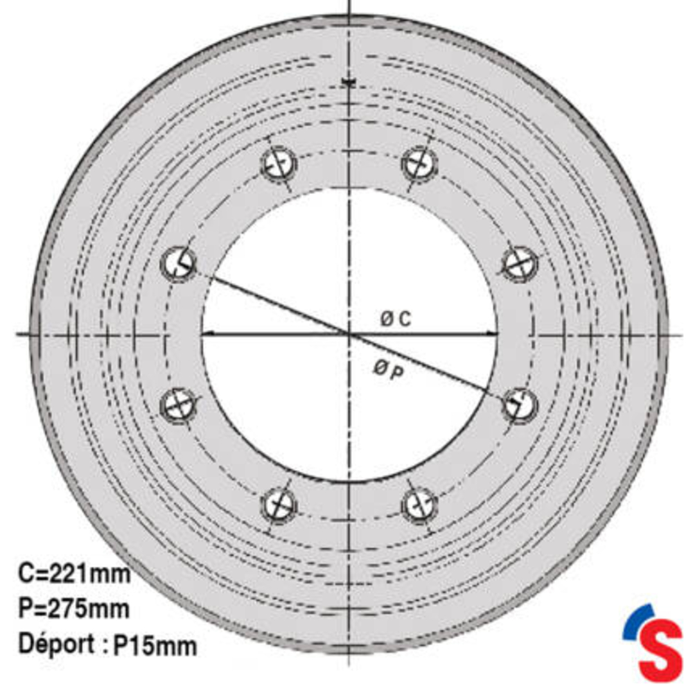 Jante 15.00x34 A3 9006 CI PV 8/0 221x275 40km/h - SONAMIA - R000168
