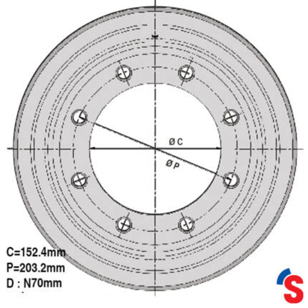 Jante 12.00x24 8N70x203.2mm E16(90) 6 ZNPV 40km/h - SONAMIA - R000596