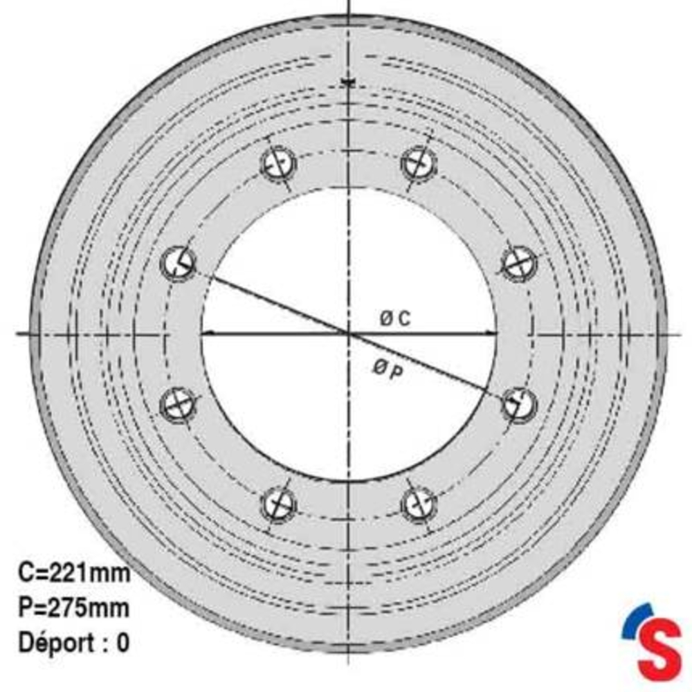 Jante 20.00x22.5 A2 6/12 8/0 221x275 9006P2 CI PV 40km/h - SONAMIA - R000683
