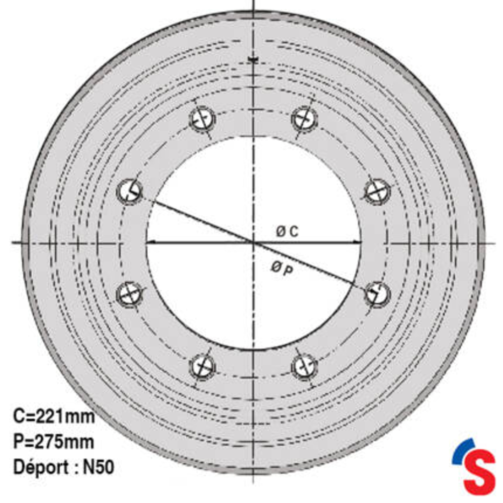 Jante 20.00x26.5 8N50 A2 6/12 221x275 9006P2 CI 2H 40km/h - SONAMIA - R000761