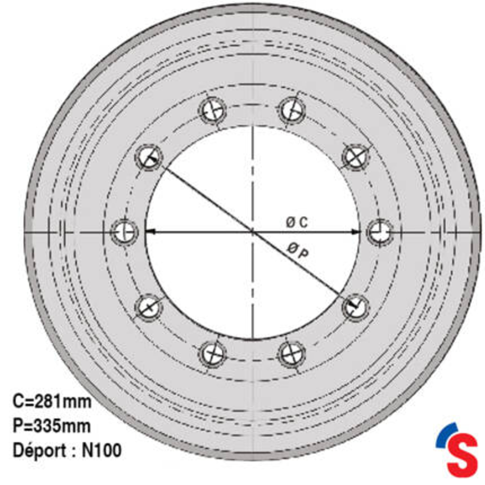 Jante 20.00x26.5 10N100 281x335 A3 9006P2 CI PV 2H 40km/h - SONAMIA - R000778
