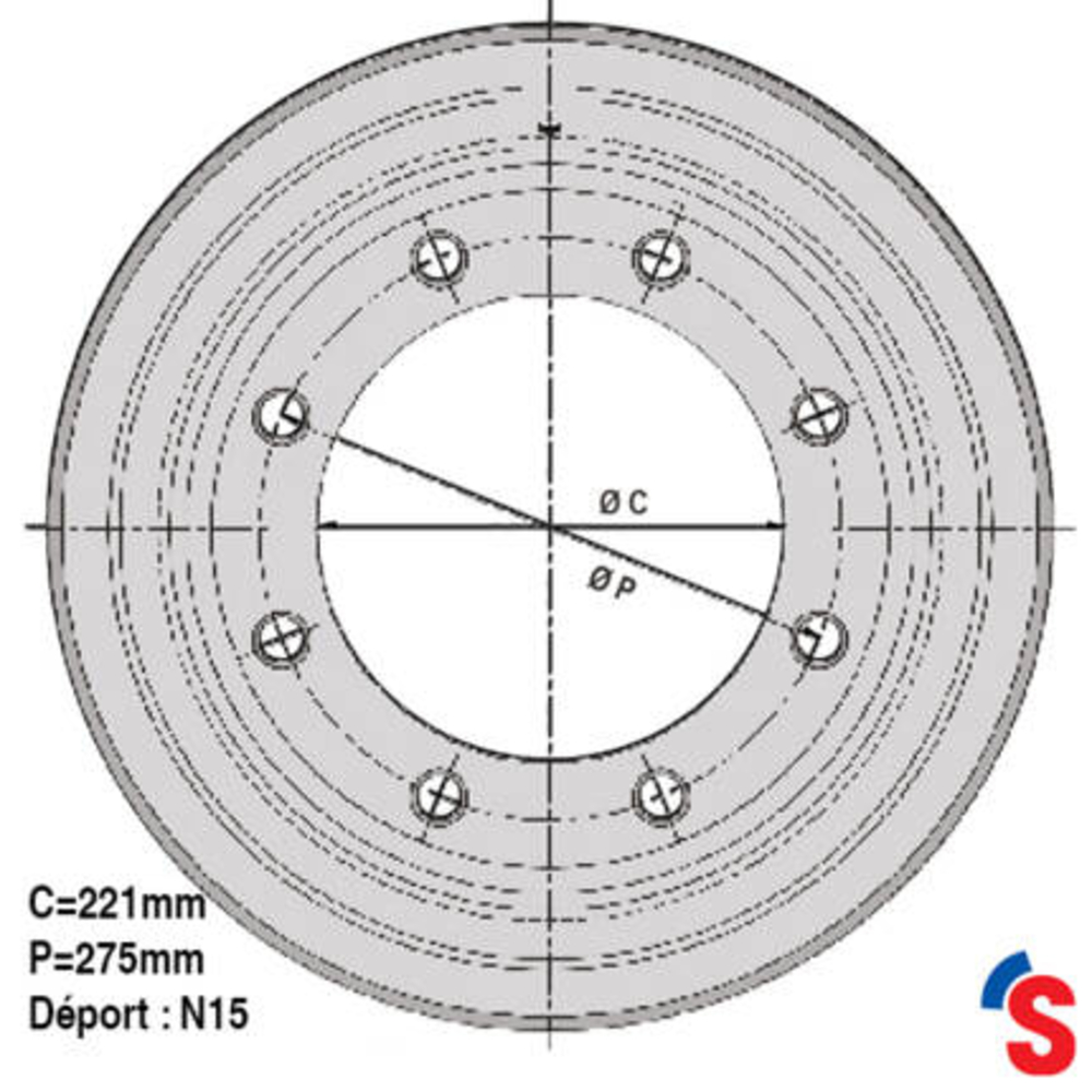 Jante 16.00x22.5 8N15 221x275 A2 9006P2 CI 2H PV 40km/h - SONAMIA - R000784