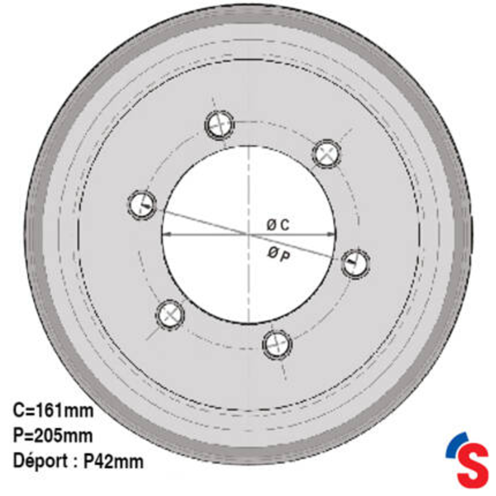 Jante 9.00x18 6P42 161x205 A2 9006P2 CI PV 40km/h - SONAMIA - R000787