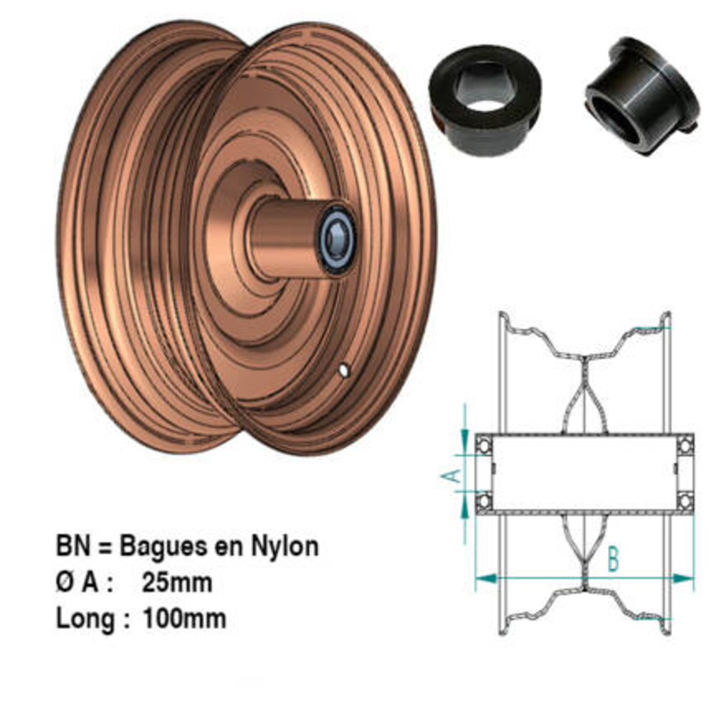 Roue à moyeu 20K 2.50x8 BNYD25L100N 3002P2 25&40 km/h - SONAMIA - S000745
