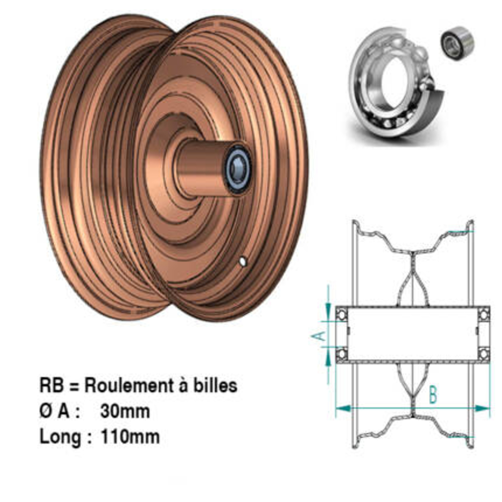 Roue à moyeu 40K 7.00x8 RB2D30L110N D11.5 9006P2 RENFOE CHAPEAU 40 km/h - SONAMIA - S012054