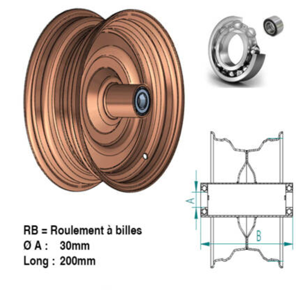 Roue à moyeu 5.50x8 RB2D30L200N 9006P2 ENTRET GRAISSEUR ROUL BLOQUE - SONAMIA - S015731
