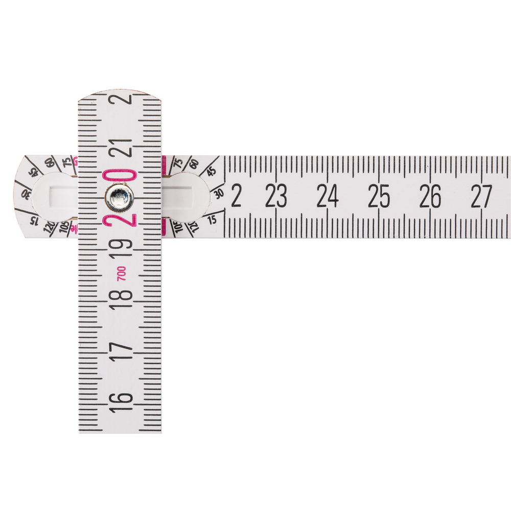 Mètre pliant en bois STABILA type 1707, 2 m, blanc, graduations métriques, avec schéma angulaire, certifié PEFC - 01334