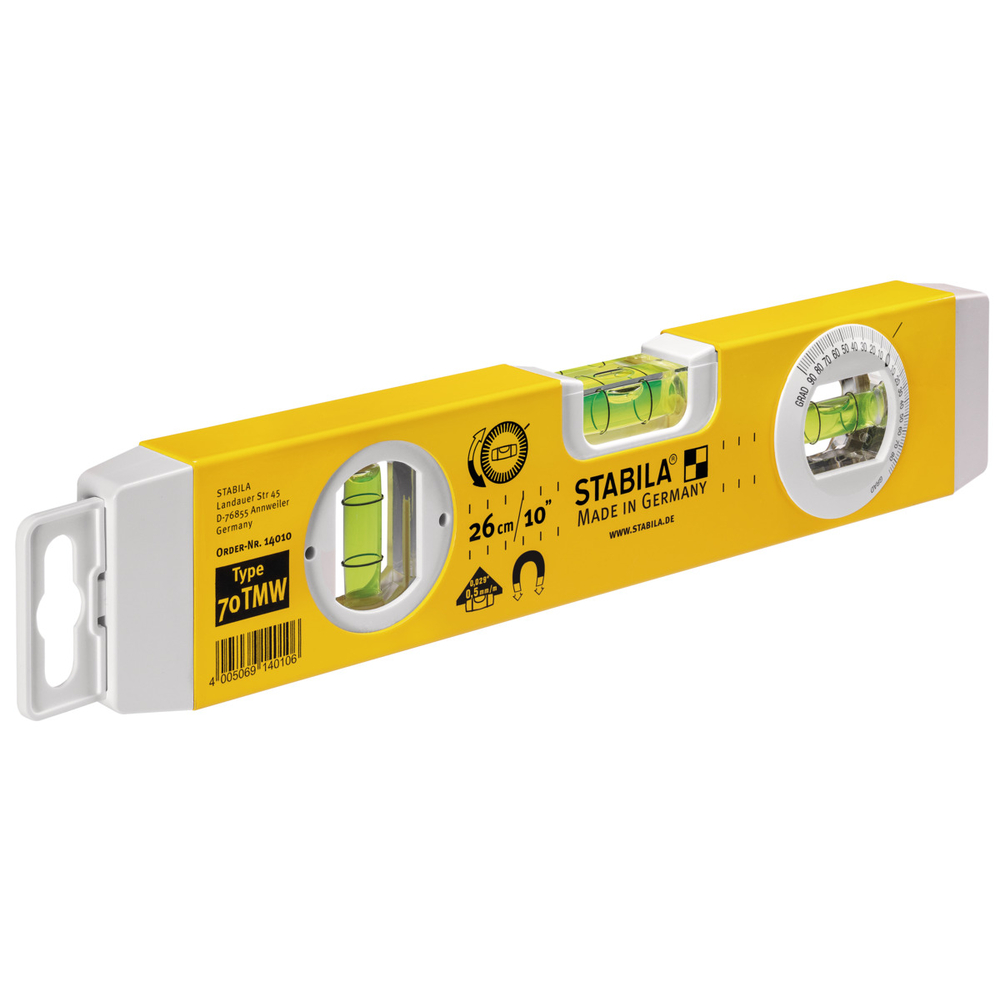 Niveau à bulle STABILA Type 70 TMW Torpedo, 26 cm, avec système d’aimants et fiole d’angle rotative - 14010