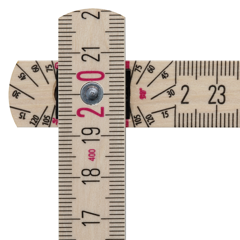 Mètre pliant en bois STABILA type 407 N, 2 m, couleur naturelle, graduations métriques, avec schéma angulaire, certifié PEFC - 14348