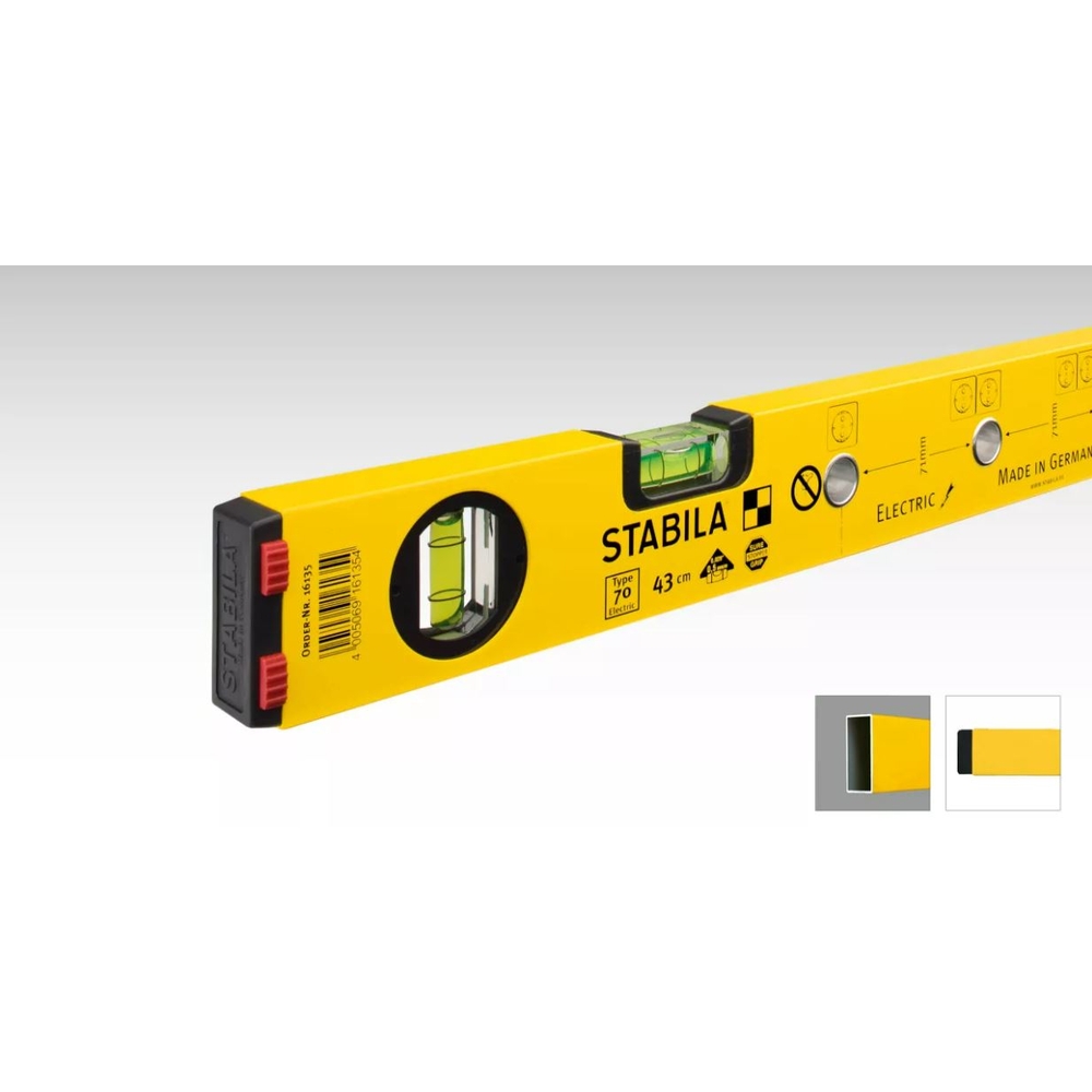 Niveau à bulle pour électriciens STABILA Type 70, longueur 43 cm - 16135
