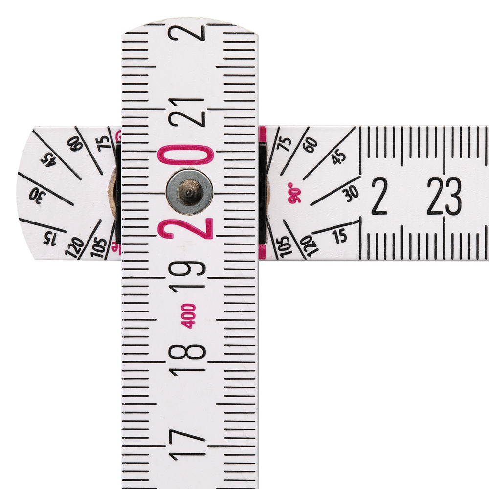 Mètre pliant en bois STABILA type 1407 GEO, 2 m, blanc, graduations métriques/géo, avec schéma angulaire, certifié PEFC - 17927