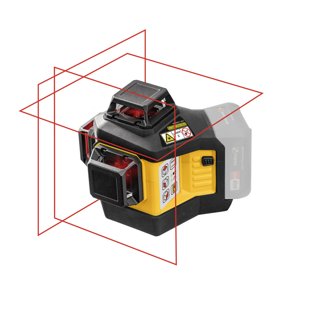 Laser lignes croisées 12 V LAX 600 de STABILA, autonivelant, 3 lignes laser rouges à 360°, support universel et support mural - 19788