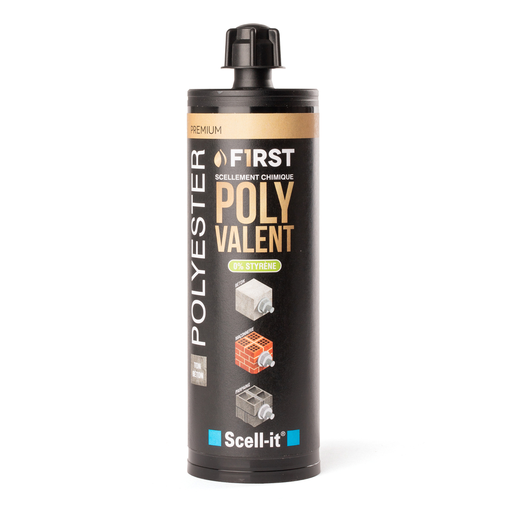 1 cartouche 410ml résine polyester polyvalente plus - 2 ATE - 0 styr. - gris - SCELL-IT - FIRST410G