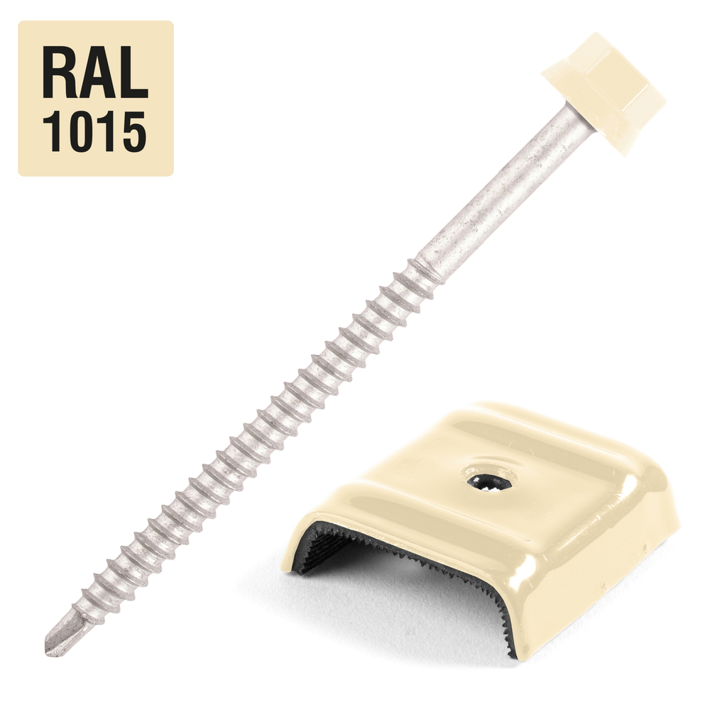 Kit fixation bac acier BEIGE RAL1015 sur bois - 25 vis + cavaliers types E - SCELL-IT - K1COUV25-1015