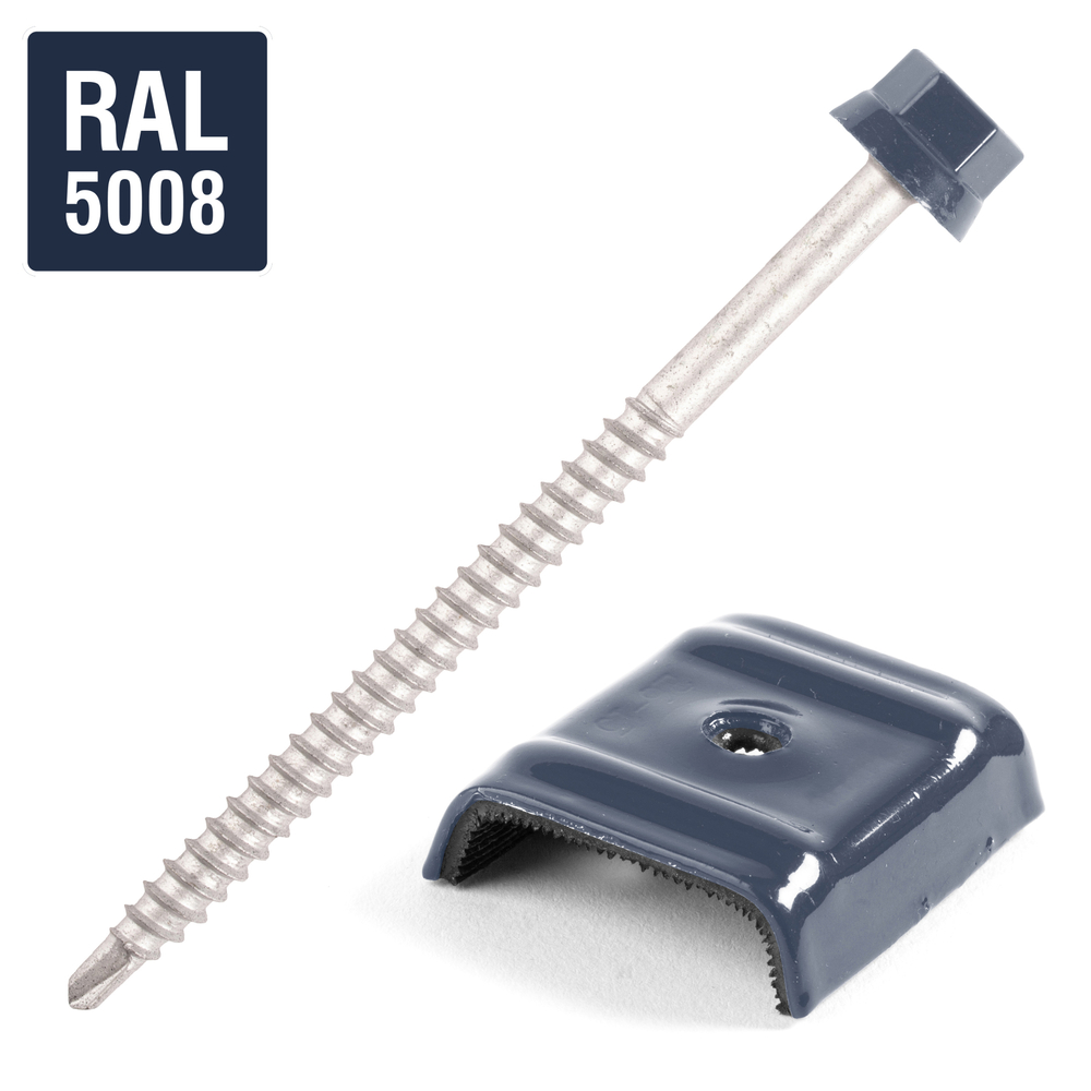 Kit fixation bac acier BLEU RAL5008 sur bois - 25 vis + cavaliers types E - SCELL-IT - K1COUV25-5008