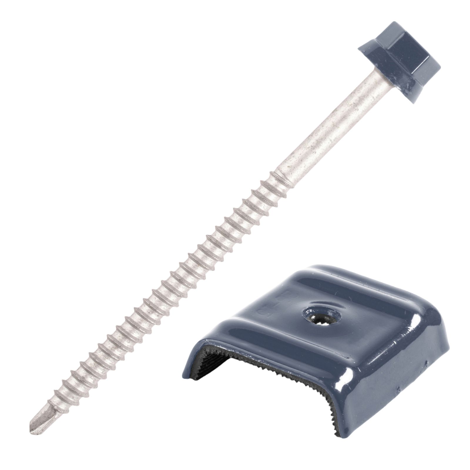 Kit fixation bac acier BLEU RAL5008 sur bois - 25 vis + cavaliers types E - SCELL-IT - K1COUV25-5008
