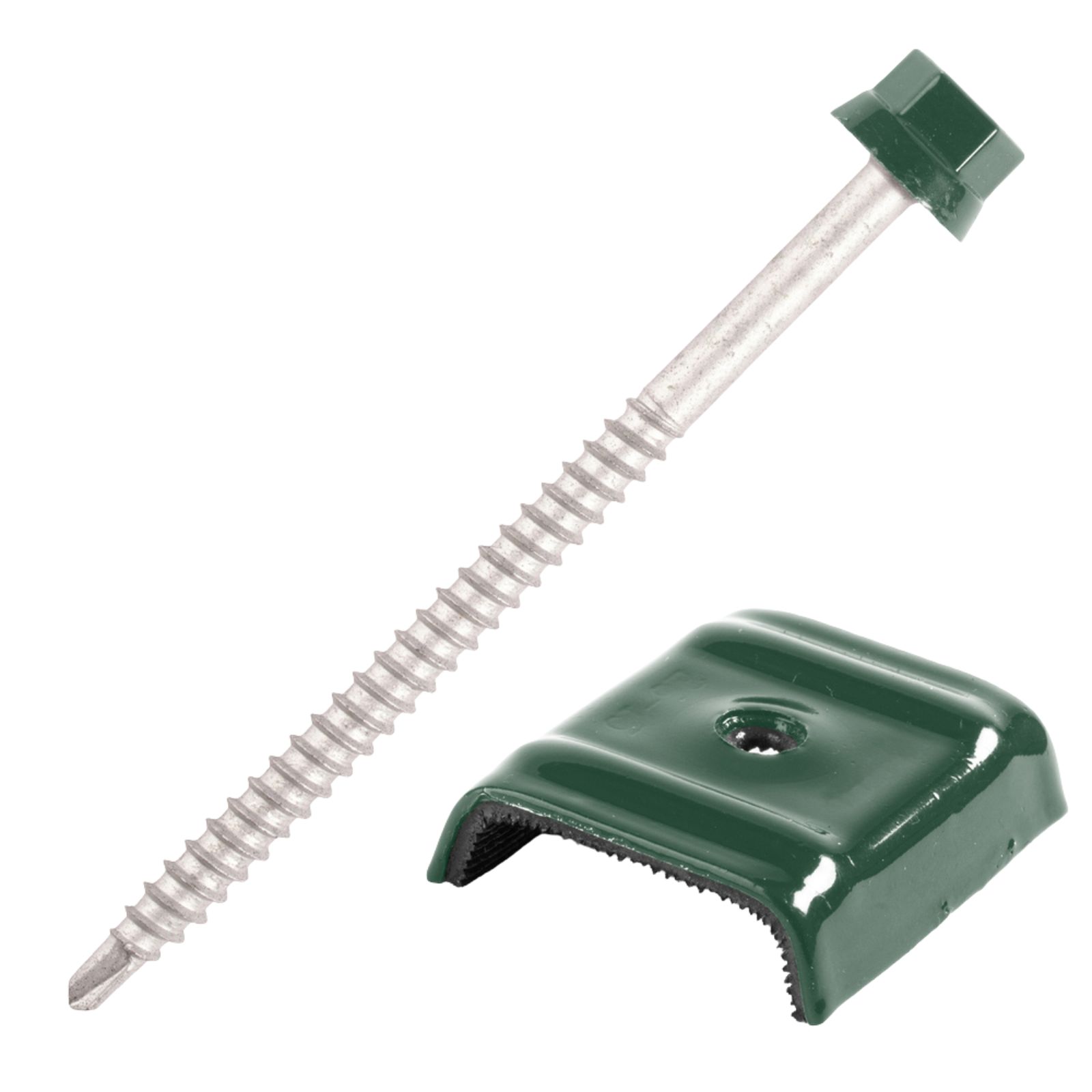 Kit fixation bac acier VERT RAL6009 sur bois - 25 vis + cavaliers types E - SCELL-IT - K1COUV25-6009