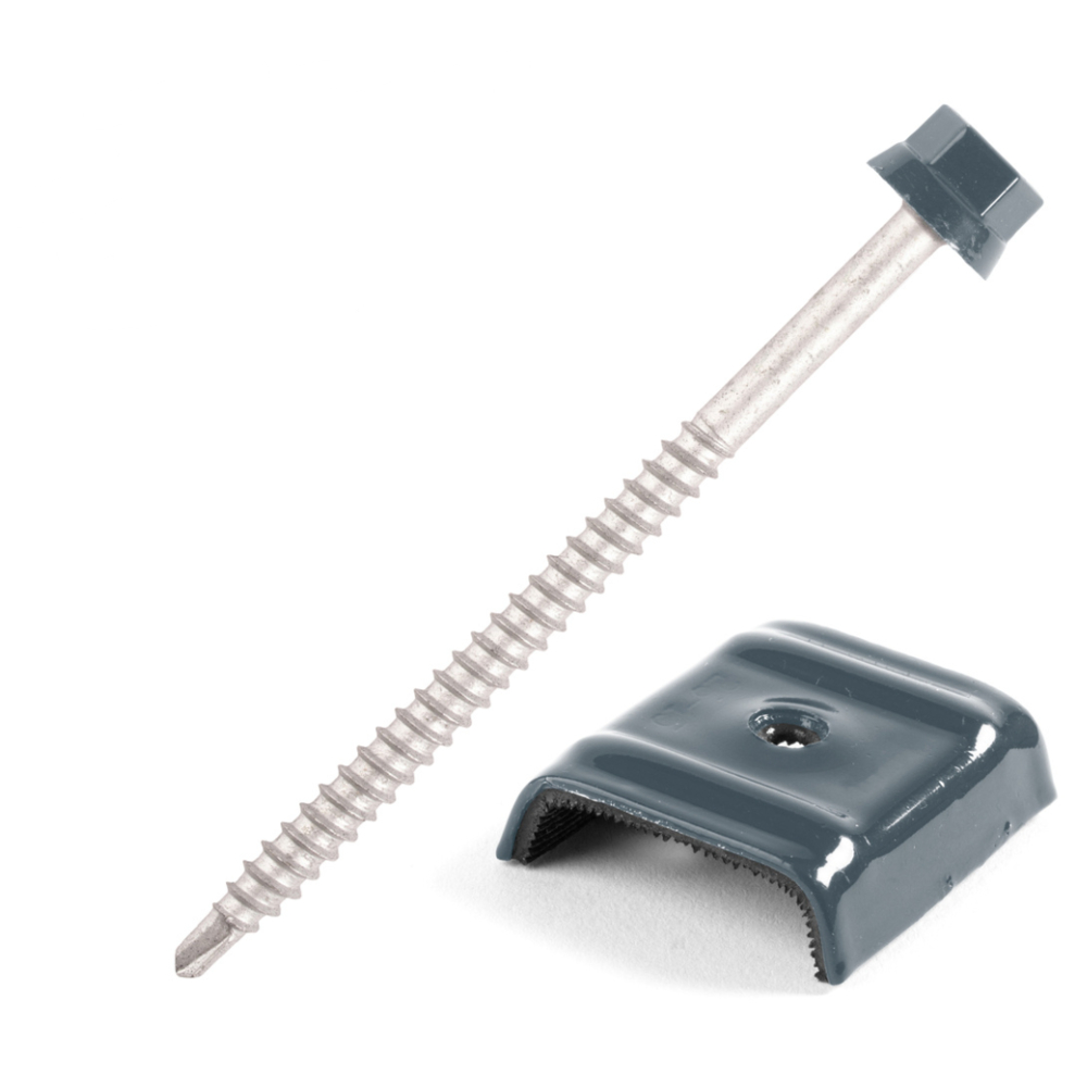 Kit fixation bac acier GRIS RAL7016 sur bois - 25 vis + cavaliers types E - SCELL-IT - K1COUV25-7016