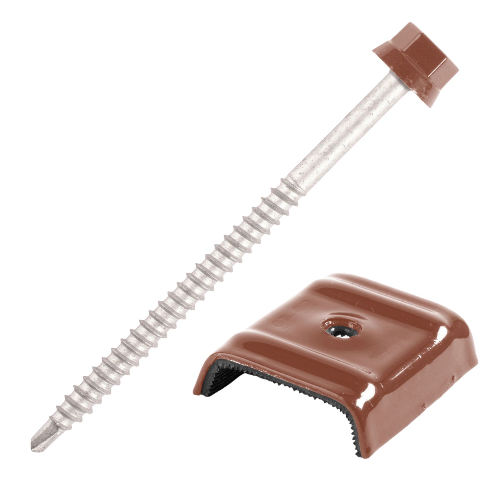 Kit fixation bac acier ROUGE RAL8012 sur bois - 25 vis + cavaliers types E - SCELL-IT - K1COUV25-8012