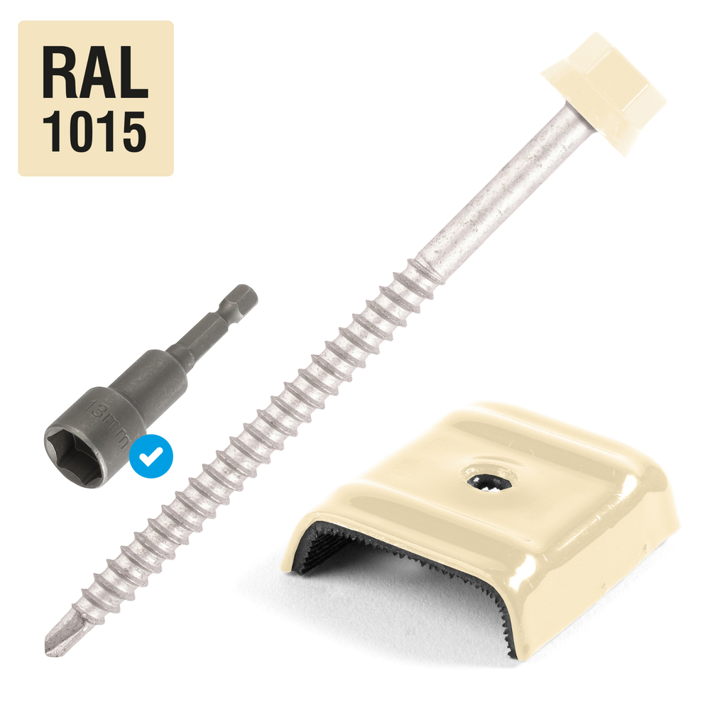 Kit fixation bac acier BEIGE RAL1015 sur bois - 25 vis + cavaliers types E - SCELL-IT - K1COUV50-1015