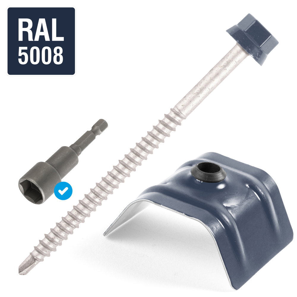 Kit fixation bac acier BLEU RAL5008 sur bois - 100 vis + cavaliers - SCELL-IT - K2COUV100-5008