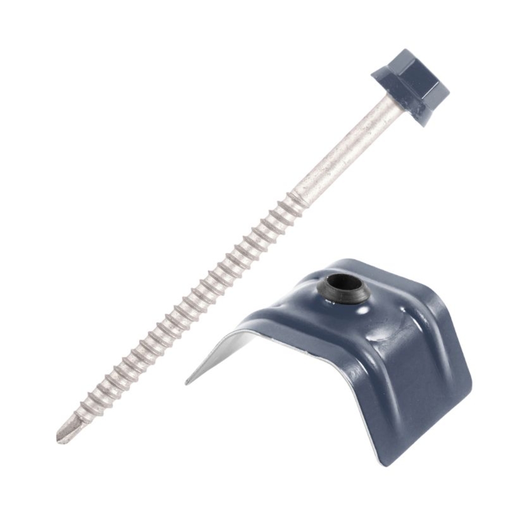 Kit fixation bac acier BLEU RAL5008 sur bois - 25 vis + cavaliers types C - SCELL-IT - K2COUV25-5008