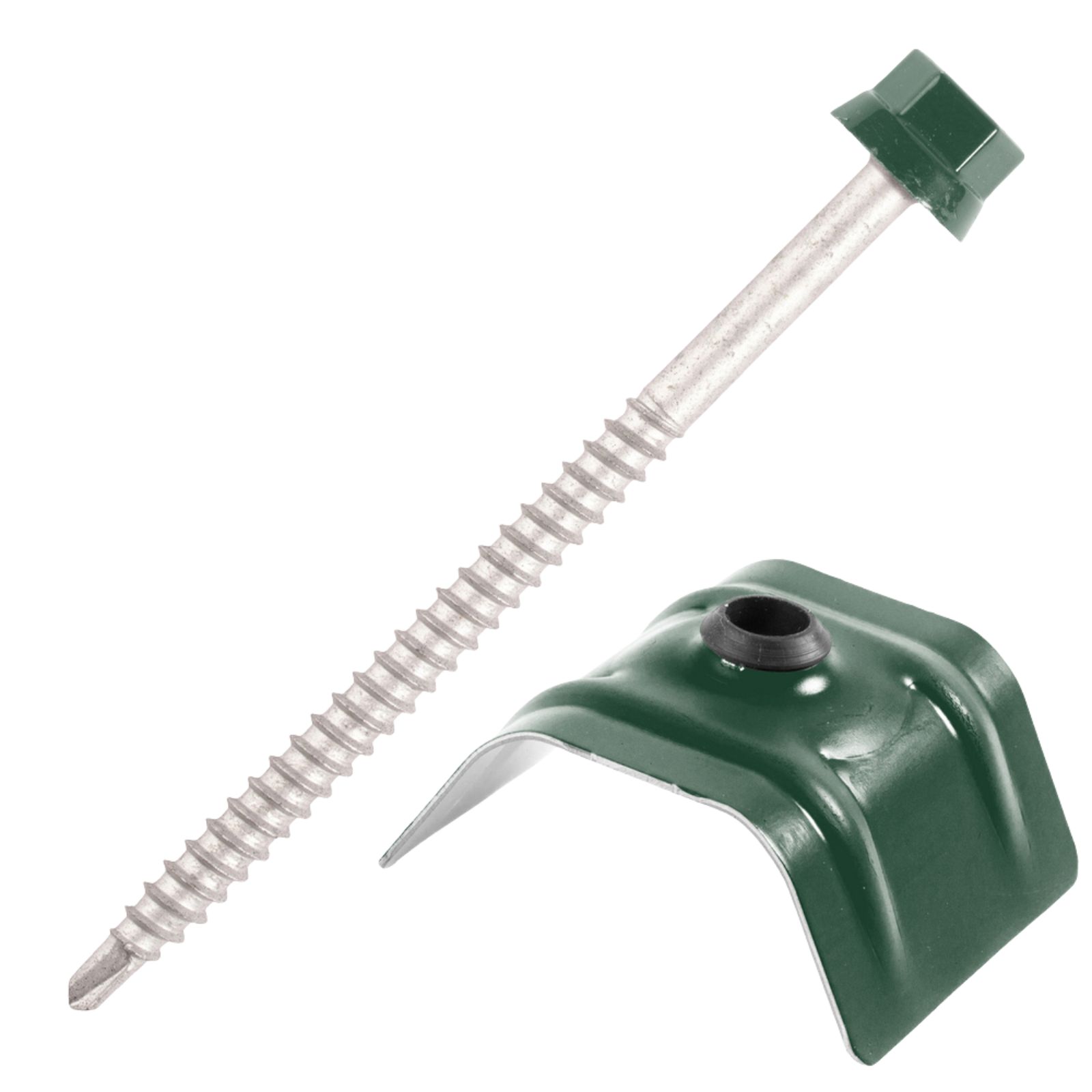 Kit fixation bac acier VERT RAL6009 sur bois - 25 vis + cavaliers types C - SCELL-IT - K2COUV25-6009
