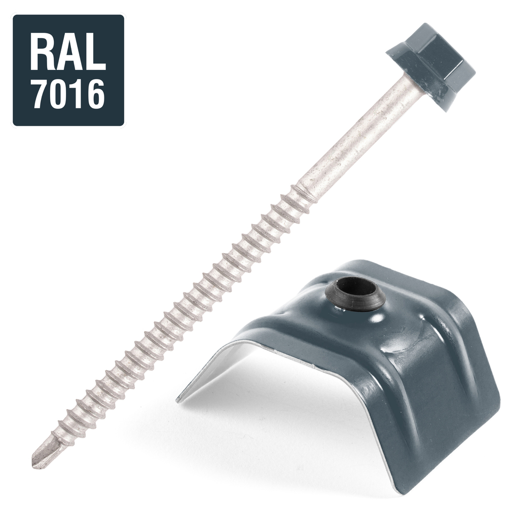 Kit fixation bac acier GRIS RAL7016 sur bois - 25 vis + cavaliers types C - SCELL-IT - K2COUV25-7016