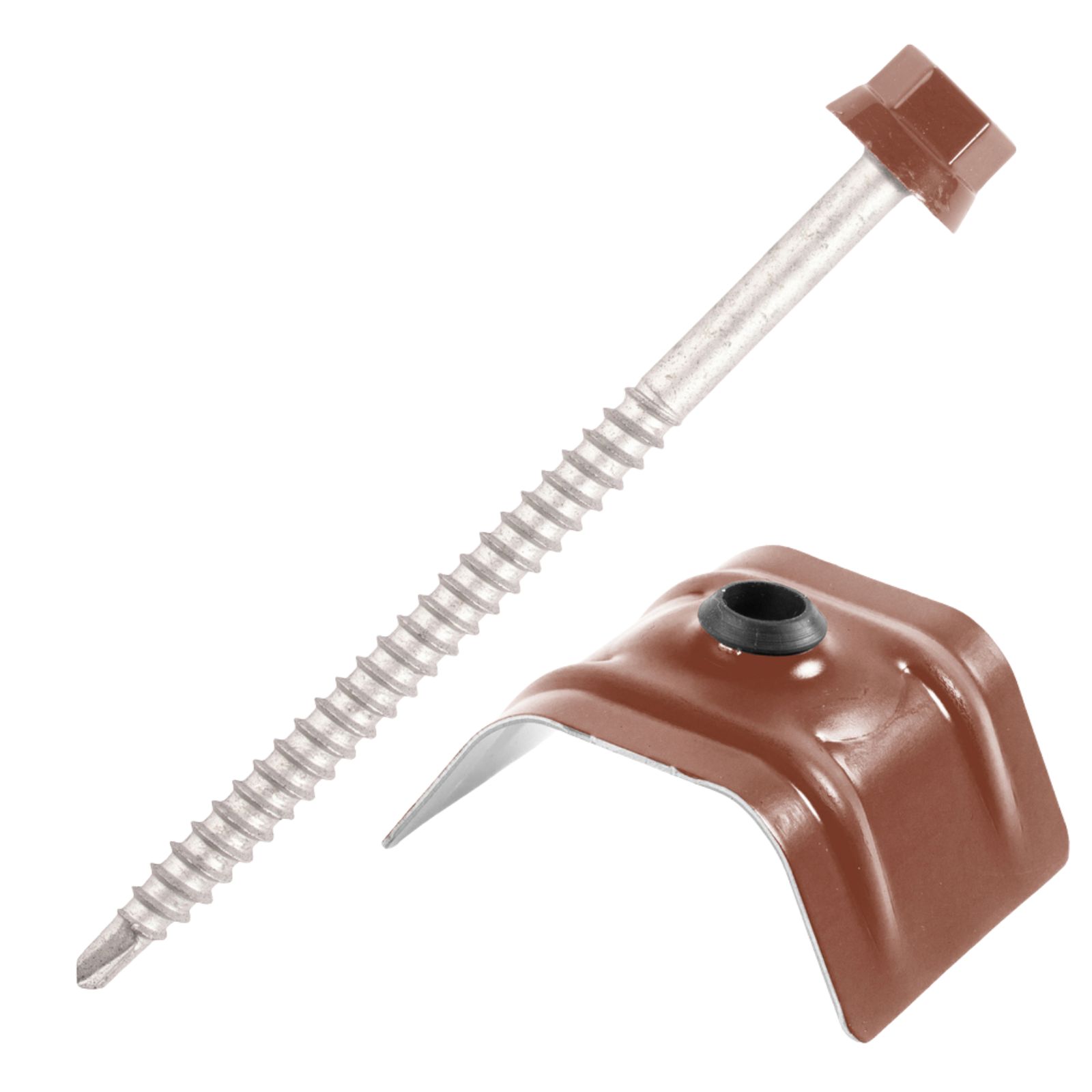 Kit fixation bac acier ROUGE RAL8012 sur bois - 25 vis + cavaliers types C - SCELL-IT - K2COUV25-8012