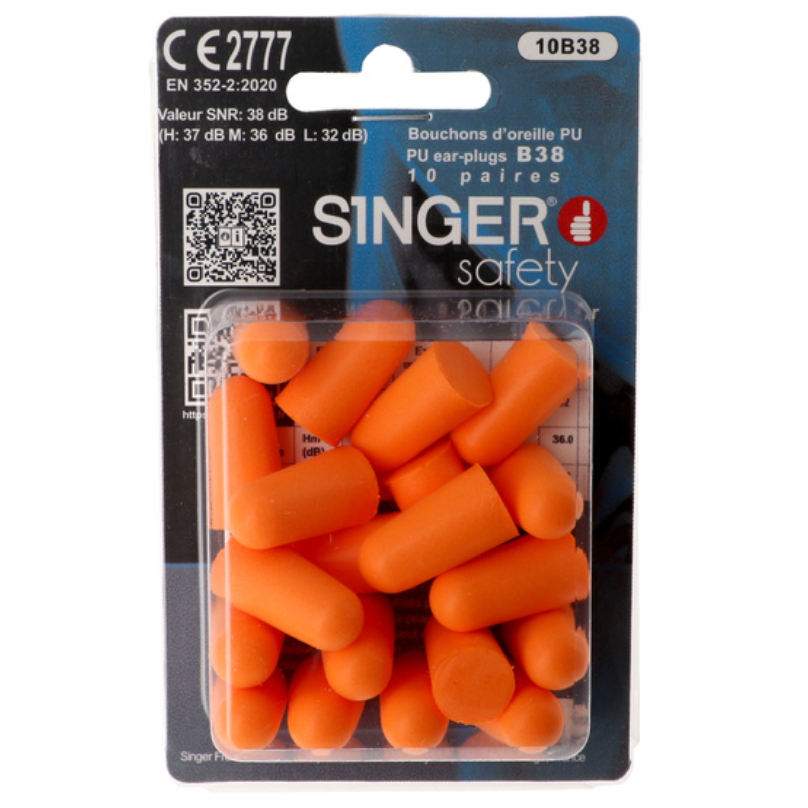 Bouchons d'oreilles PU orange Lot de 10 paires SINGER - 10B38