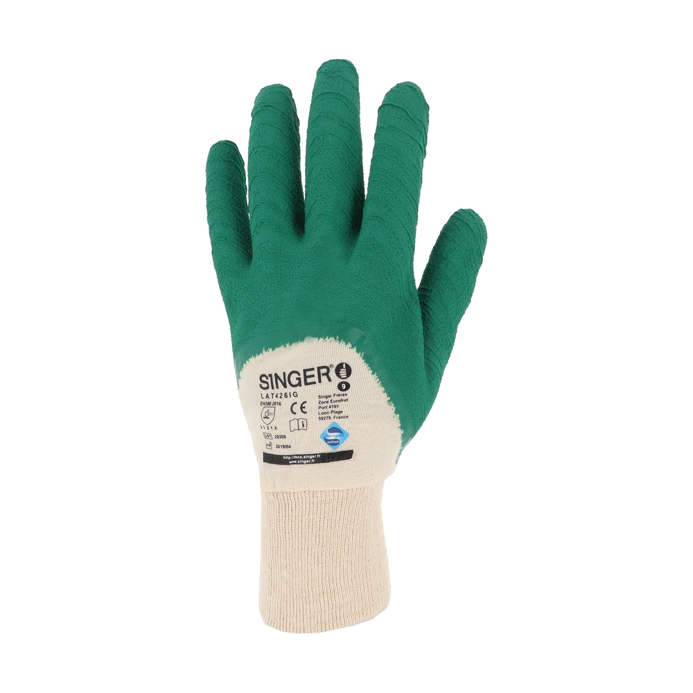 Gant latex Support coton cousu Poignet tricot - SINGER - CLAT426IG