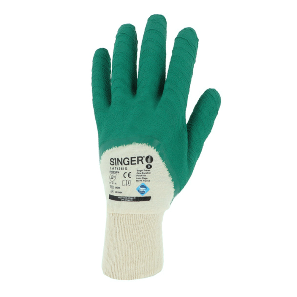 Gant latex Support coton cousu Poignet tricot - SINGER - LAT426IG