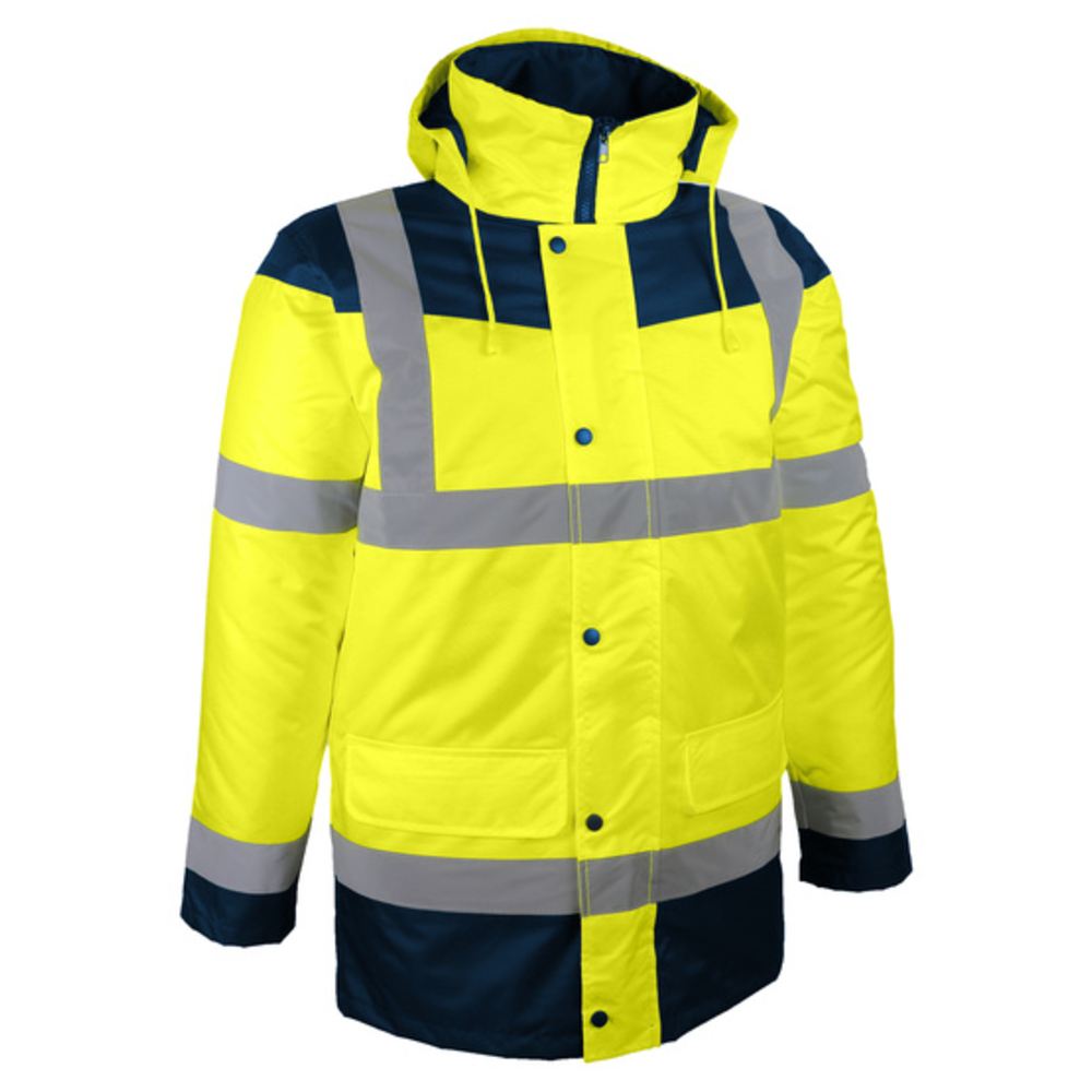 Parka haute-visibilité rembourrage polyester jaune fluo/bleu marine SINGER - PALERME