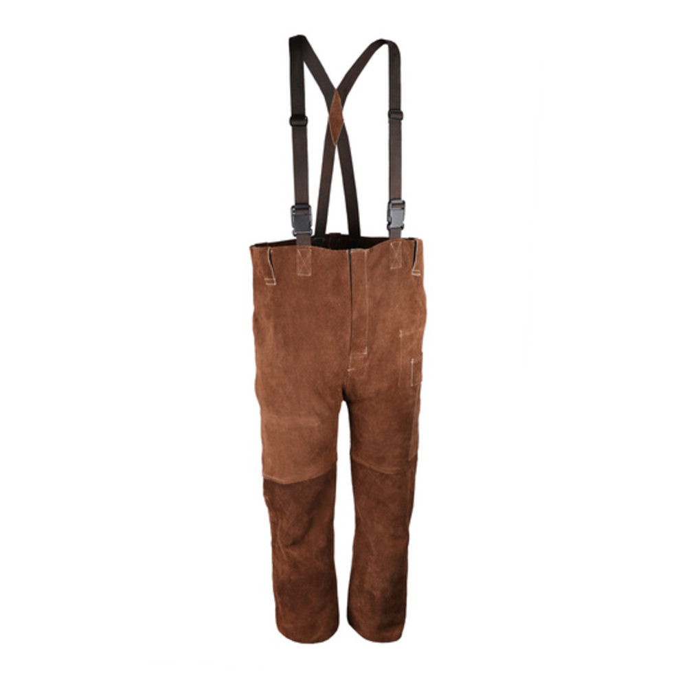 Pantalon bavette de soudage en croûte debovin marron Fil aramide - SINGER - PANTASOUD