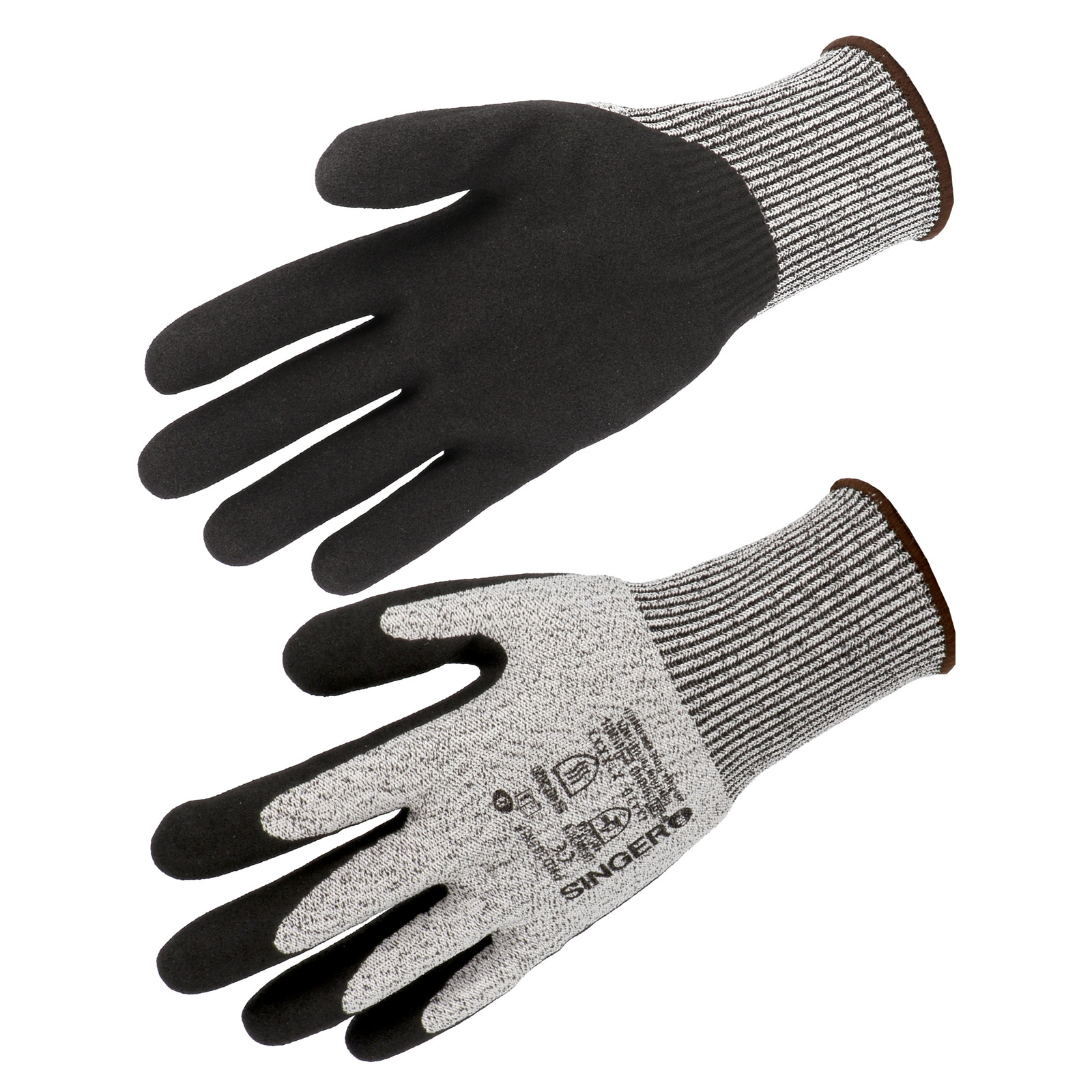Gant PEHD paume enduite nitrile sablé gris/noir SINGER - PHD335NIF