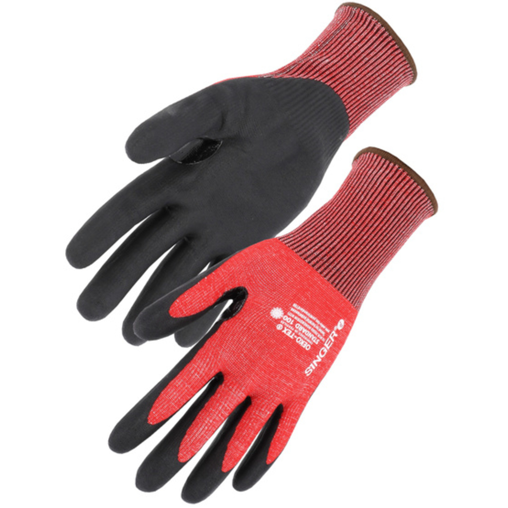Gant nitrile mousse Coupure D Support PEHD paume enduite - SINGER - PHD50RED