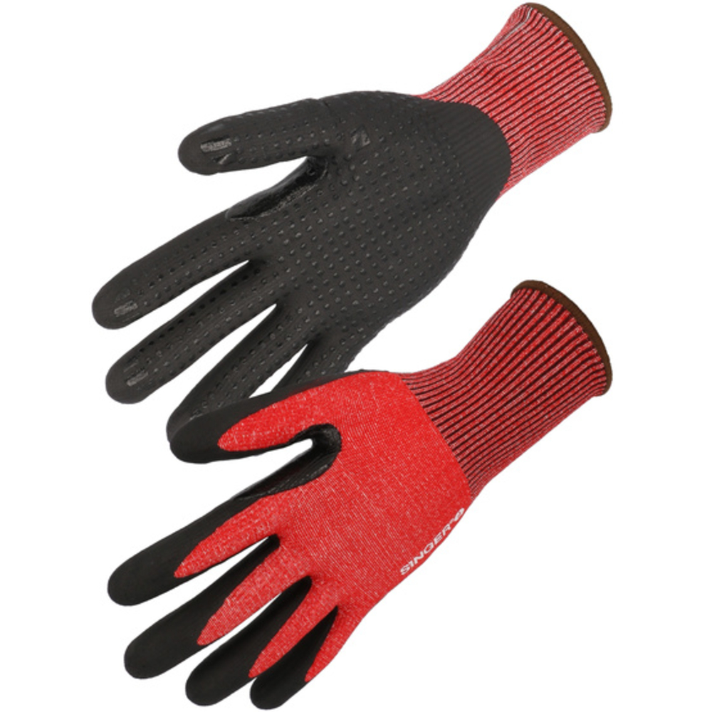 Gant nitrile mousse Coupure D Support PEHD nitrile sur la paume - SINGER - PHD5RED